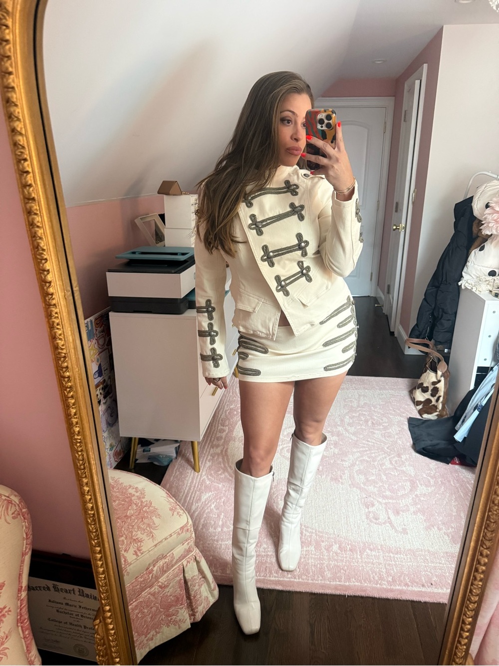 Cream Military-Style Mini Skirt and top set - Women